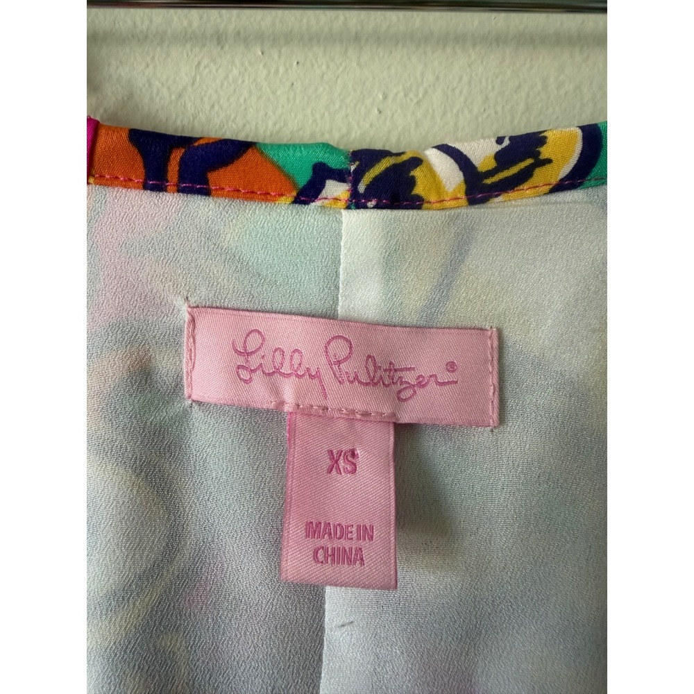Lilly Pulitzer Silk Halter Mini Dress XS Pink Multi Floral Paisley Abstract - Picture 2 of 8